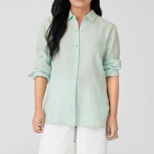 $160 Eileen Fisher Organic Handkerchief Linen Classic Collar Shirt L NWT